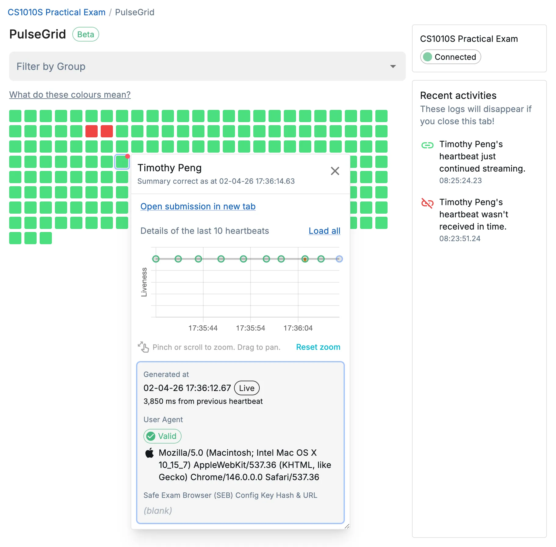 Coursemology's Exam Proctoring Dashboard