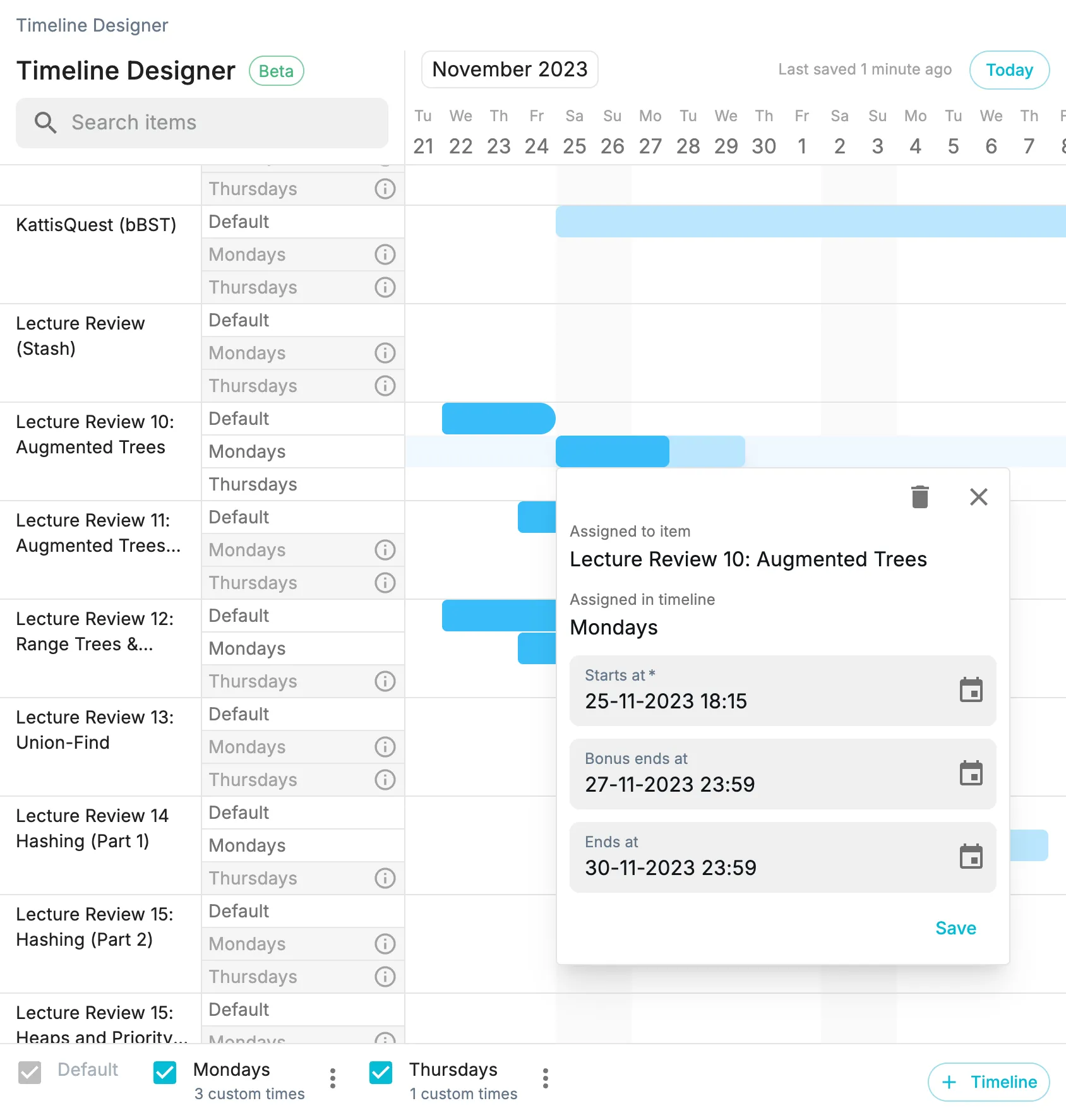 Coursemology's Timeline Designer