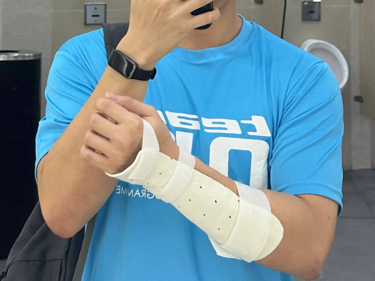 Me with my wrist in a splint